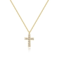 Detail of cross pendant necklace with 11 round cut sparkling stones in gold finish - Classic 11-Zirconia Inlaid Cross (0180-3)