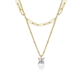 Dettaglio della collana doppia dorata con maglie a graffetta e pendente in zircone quadrato - Stile Pietra Bianca Quadrata a Graffetta (0348)