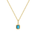 Gouden paperclip ketting met een rechthoekige blauwe edelsteen hanger voor dames - Maart