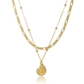 Collana doppia dorata con catena figaro, perline e ciondolo a conchiglia testurizzato - Stile Pendente Conchiglia (xp-155)