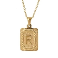 Golden necklace with letter R pendant featuring a unique hammered metallic texture - Letter R