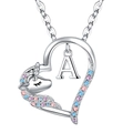 Unicorn hart ketting in zilver met gekleurde kristallen en hoofdletter A hanger - Zilver A Stijl (xp-0123)
