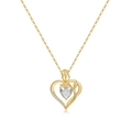 Detail of 18K gold heart pendant with crystal main stone and carved rose charm - December