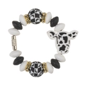 Pulsera de silicona con cuentas de vaca y murciélago, cuadros y motivos de girasol - Vaca Blanca Cuentas Negro Blanco
