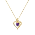 18K gold necklace featuring a purple heart gemstone with an intricate gold rose pendant - June