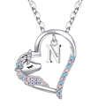 Unicorn heart necklace with letter N pendant and colorful pink and blue crystals - Silver N Style (xp-0123)