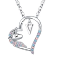 Silver unicorn heart necklace with letter V and colorful crystals on white background - Silver V Style (xp-0123)