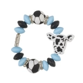 Llavero pulsera de cuentas de silicona con colgante de vaca y perlas de fútbol azul y negro - Vaca Blanca Cuentas Azul Negro