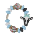 Pulsera de cuentas de silicona con colgante de vaca y adornos de cerezas - Cabeza de Vaca Cuentas Azul Blanco Negro