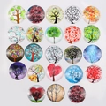 Set of 23 clear round glass cabochons with colorful tree of life patterns for DIY jewelry - Tree of Life