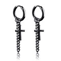 Black hoop earrings with hanging cross charm and fine chain detail in punk style - Black Cross Chain Hoops