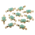 Golden alloy turtle charms with light blue beads for DIY jewelry making - Inlaid Beads Sea Turtle Style