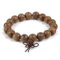 Traditional wenge wood buddhist beads bracelet with natural grain and brown chinese knot - Spiral Pattern Bead Style (4767-J1104) / 12mm