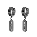 Pair of black stainless steel hoop earrings with razor blade pendant in punk style - Blade Pendant Style (Style 5)