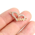 Golden heart love connector charm with sparkling rhinestones for DIY jewelry making - Gold LOVE Rhinestone Heart Connector