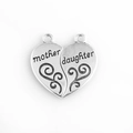 Silver alloy heart-shaped mother and daughter split pendant with black floral patterns - Mother Daughter Heart Pendant Combo (9098-X0204)