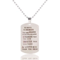 Polished stainless steel dog tag necklace with engraved Always Remember inspirational quote - Always Remember Quote Necklace
