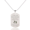Silver stainless steel dog tag necklace with couple silhouette and engraved text on bead chain - Love Forever Couple Necklace