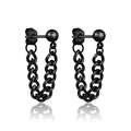 Men's black double chain earrings in punk style with ball studs and stainless steel finish - Double-Row Chain (Style 9)