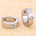 Polierte Edelstahl-Ohrringe für Herren und Damen mit rundem eingesetztem Zirkon-Stein-Design - Silberner Huggie mit Einzel-Zirkonia (Style-24)