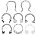 8-piece set of stainless steel and acrylic nose rings with crystals and horseshoe designs - Mixed Body Piercing Jewelry Set / 8 Pcs Pack / Silver