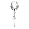 Silver gothic sword pendant earring with engraved dragon patterns in stainless steel - Silver