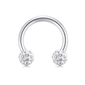 Polished silver horseshoe nose ring with dual shimmering crystal pave balls - Pave Crystal Ball Horseshoe (Style 4) / 1.2x8mm / Silver