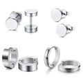 Set di 4 paia di orecchini a perno e a cerchio in acciaio inossidabile argento da uomo minimal - set combinato / Argento
