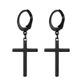 Mens black stainless steel cross drop earrings with hoop closure in punk style - Style S