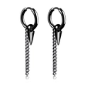 Men black punk earrings set with stainless steel cone charms and thin cuban link chain - Chain Spike Pendant Style (Style 2)