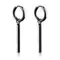 Minimalist black stainless steel hoop earrings with vertical bar pendant for men - Long Cylindrical Pendant Style (Style 4)