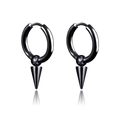 Mens black stainless steel hoop earrings with hanging punk spike cone pendants - Single Spike Pendant Style (Style 6)