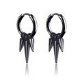 Men's punk black hoop earrings featuring three polished metal cone spike dangles - Triple Spike Pendant Style (Style 7)
