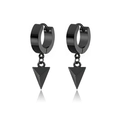 Men's matte black stainless steel huggie hoop earrings with geometric cone pendants - Triangular Pyramid Pendant (Style 8)
