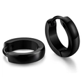 Boucles d'oreilles créoles charnière en acier inoxydable noir poli pour hommes et femmes - Boucles d'Oreilles Anneaux Noir Brillant (4x9mm)
