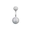 Silver belly button ring featuring two shimmering frosted balls on a curved stainless steel bar - Frosted Glitter Ball Style