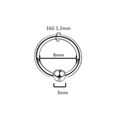 Technical drawing of 16G 1.2mm stainless steel captive bead ring with 8mm inner diameter - Captive Bead Ring Style (G)