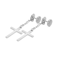 Detailaufnahme der silbernen Kreuz-Ohrhänger mit sicherem Schraubverschluss-Stecker - Schraubstecker Mit Ketten-Kreuzhänger / Silber