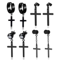 Set aus vier Paar schwarzen Edelstahl Kreuzohrringen für Herren und Damen im Punk-Stil - Mix Ohrringe Set / Schwarz