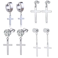 Vier Paar silberne Edelstahl-Kreuzohrringe mit Zirkonia-Steckern für Herren und Damen - Mix Ohrringe Set / Silber