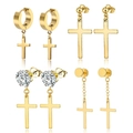 Set aus vier Paar polierten goldenen Kreuzohrringen mit Zirkonia-Akzenten für Herren - Mix Ohrringe Set / Gold