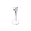 Κοντινή λήψη labret με ζιργκόν καρδιά και διαφανή επίπεδη βάση από βιοπλαστικό υλικό - 8mm / Καρδιά