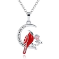 Silberne Mondsichel-Halskette mit rotem Kardinal, Rose und der Gravur 'I am always with you' - Kardinal Mond Rose Stil (Stil 5)