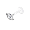 Acrylic labret stud featuring a marquise cut clear zircon stone in a claw setting - Diamond Pattern