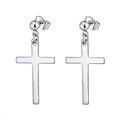 Polished silver stainless steel cross pendant earrings set on a white background - Steel Style B