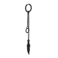 Men's black stainless steel hoop earring featuring a long chain and a feather pendant - Chain Feather Pendant Hoop / Black