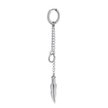 Silver dangling earring with double chain and detailed feather pendant for men - Chain Feather Pendant Hoop / Silver