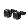 Single pair of black round cubic zirconia stud earrings in four-prong black setting - Round Claw Set Style