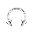 Silver stainless steel circular barbell piercing with cone spikes set on white background - Style B Silver