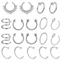 22pcs silver stainless steel nose rings and ear clips set with rhinestones - Tools Set Combo